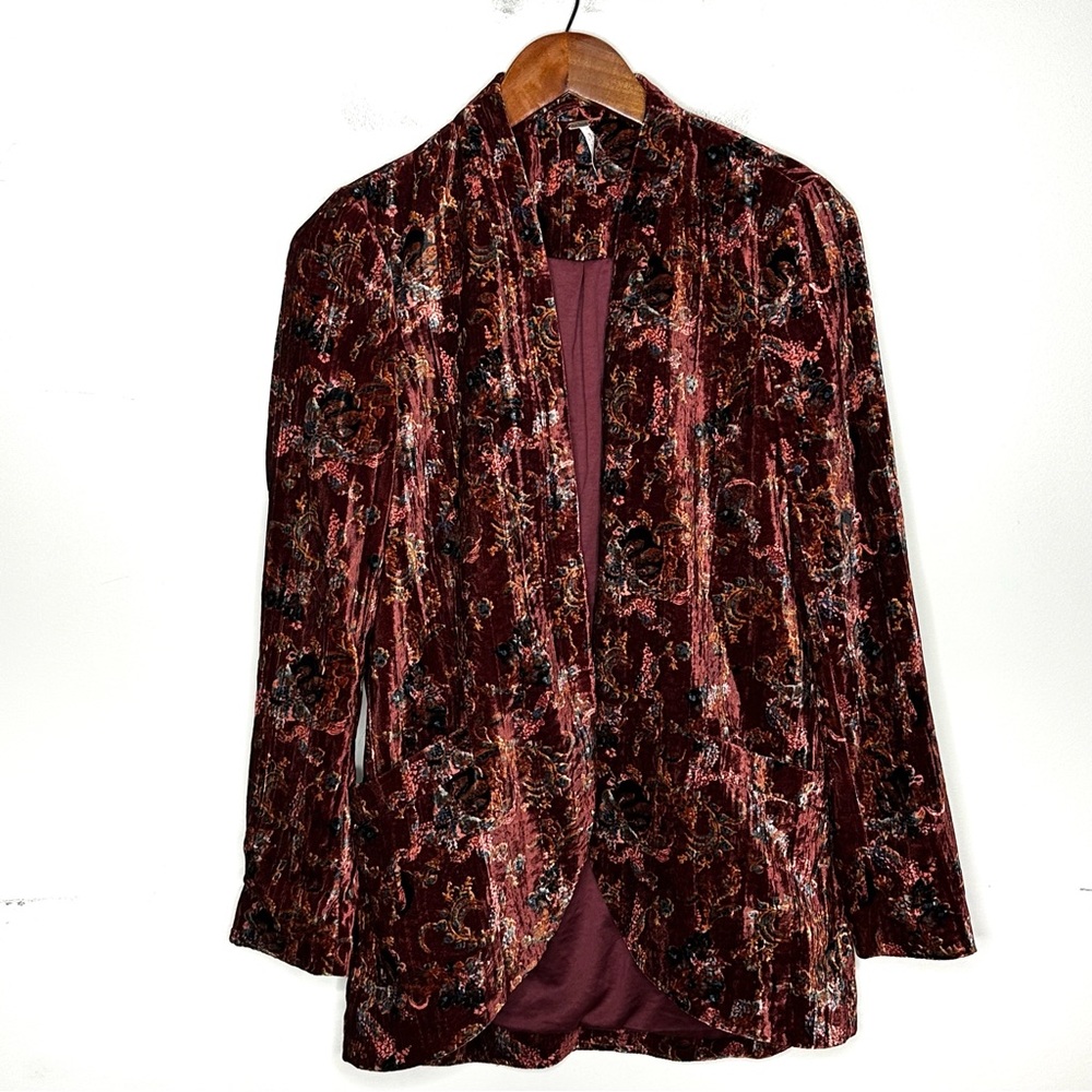 Free People Print Crinkle Velvet Slouchy Jacket - Picture 4 of 12